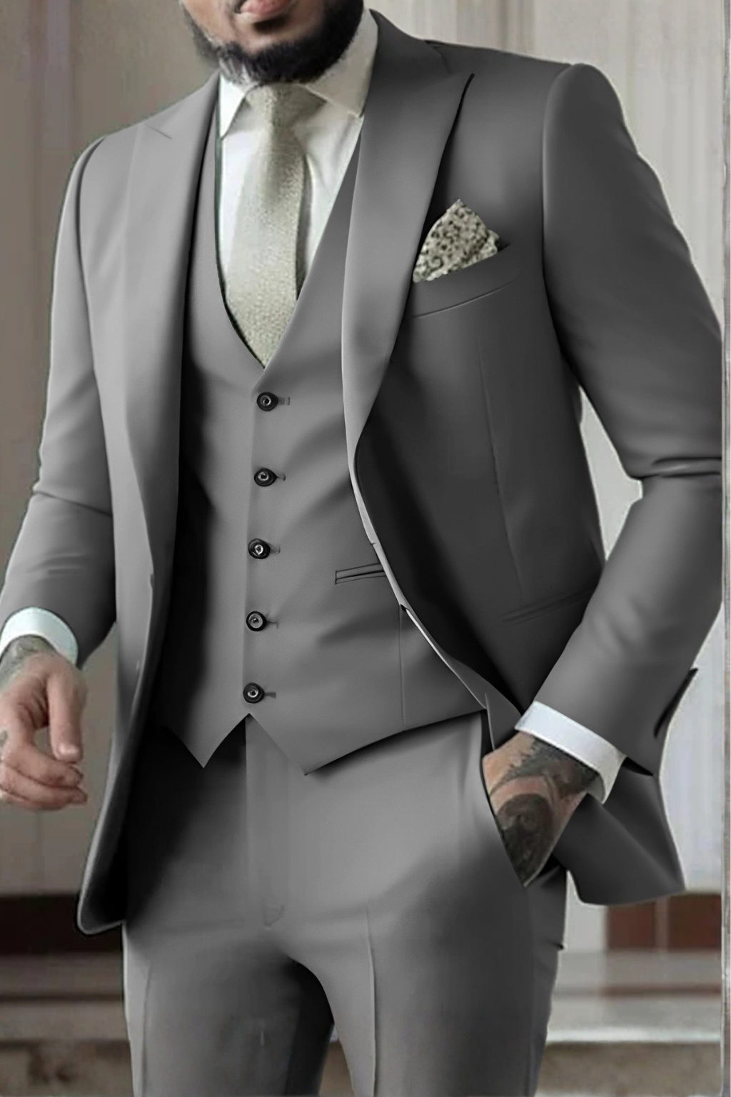 Hadrian | Men Slim Fit 3-Piece Wedding Guest Peak Lapel Suit