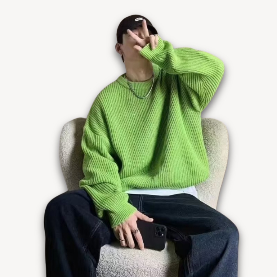 Persephone | Cream Chunky Cable Knit Roll Neck Oversized Jumper Sweater — Green