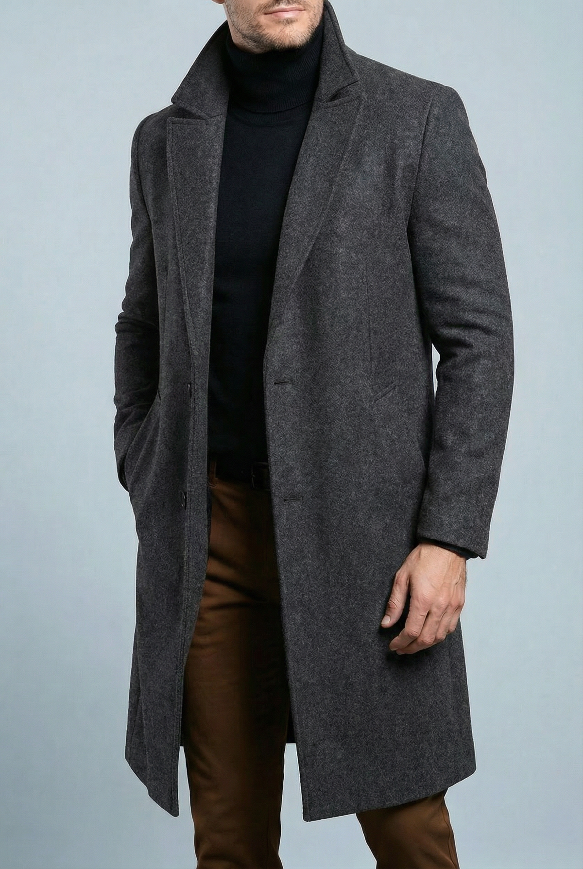 Edmund | Long Formal Wool Winter Coat Brown Overcoat — Gray