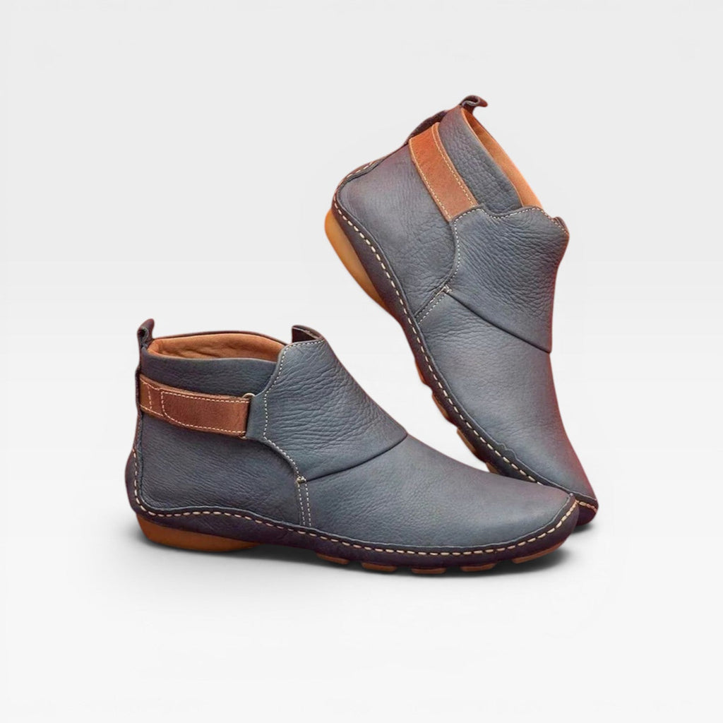 Yolanda | Low Heel Leather Ankle Boots Brown Black Everyday — Grey