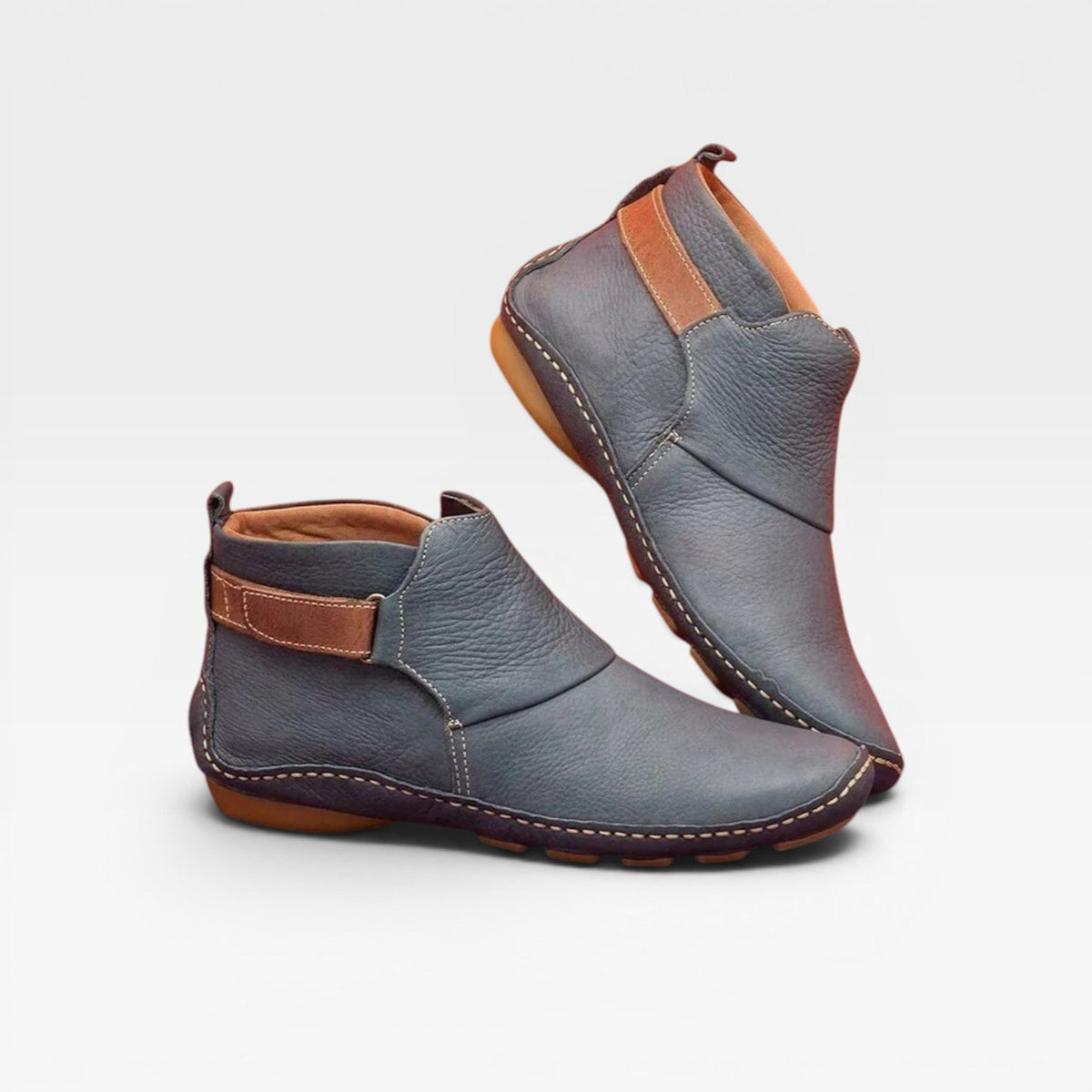 Yolanda | Low Heel Leather Ankle Boots Brown Black Everyday — Grey