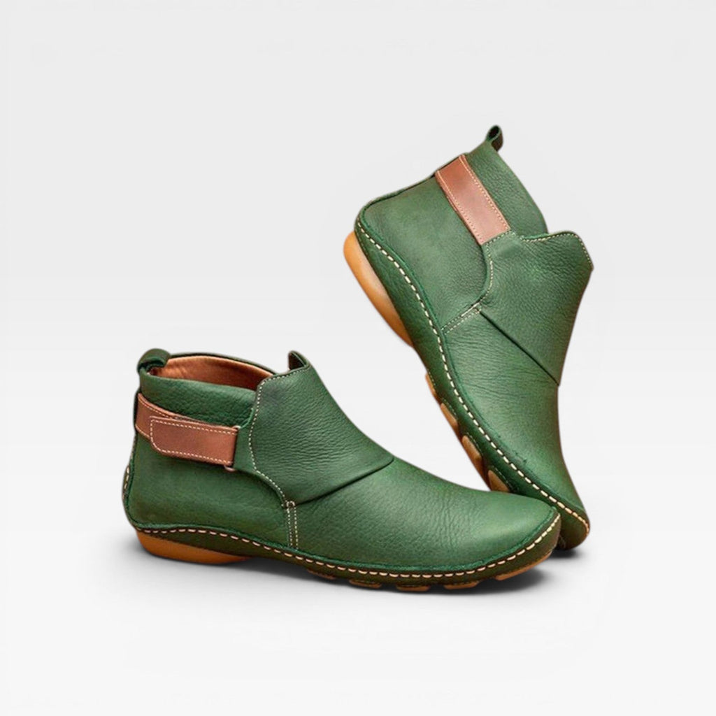 Yolanda | Low Heel Leather Ankle Boots Brown Black Everyday — Green