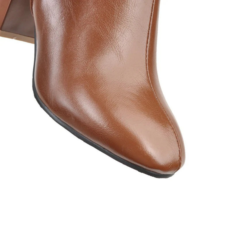 Lucinda | Black Leather Knee High Heeled Boots With Suede