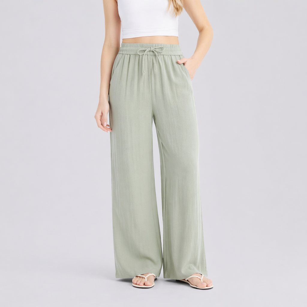 Persephone | Ladies Wide Leg Linen Trousers High Waist Drawstring