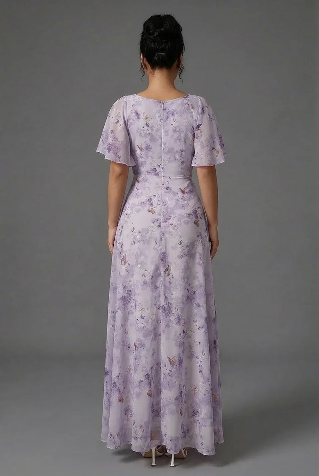 Fleur | Floral Bridesmaid Dresses Maxi Flutter Sleeve Chiffon