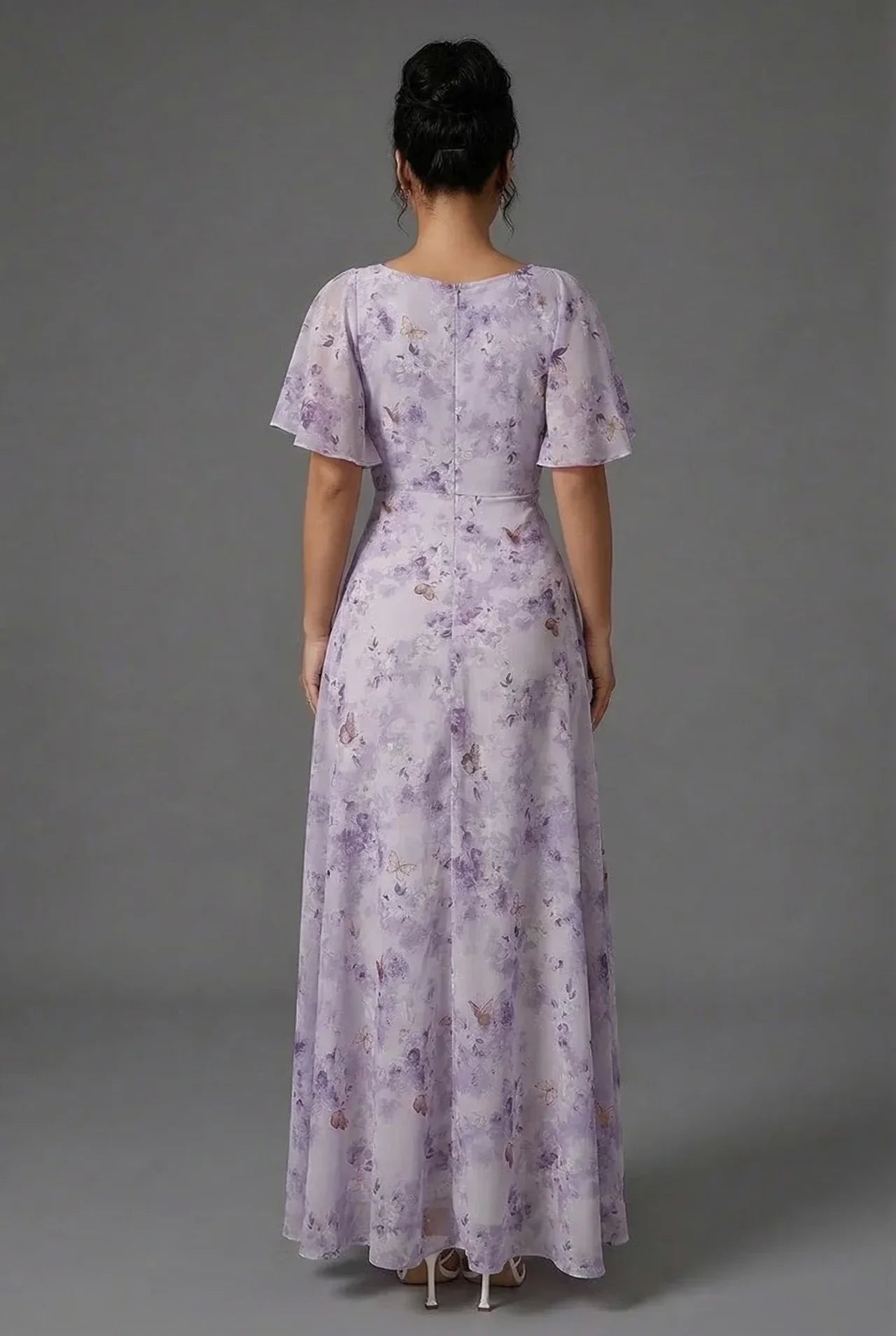 Fleur | Floral Bridesmaid Dresses Maxi Flutter Sleeve Chiffon