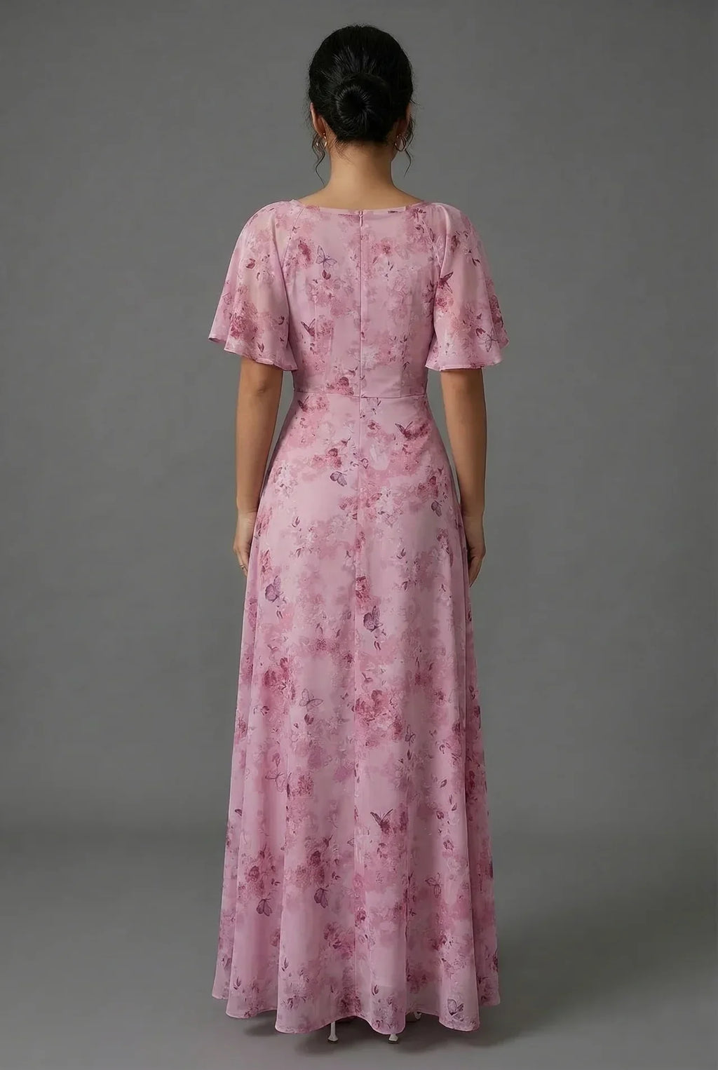 Fleur | Floral Bridesmaid Dresses Maxi Flutter Sleeve Chiffon