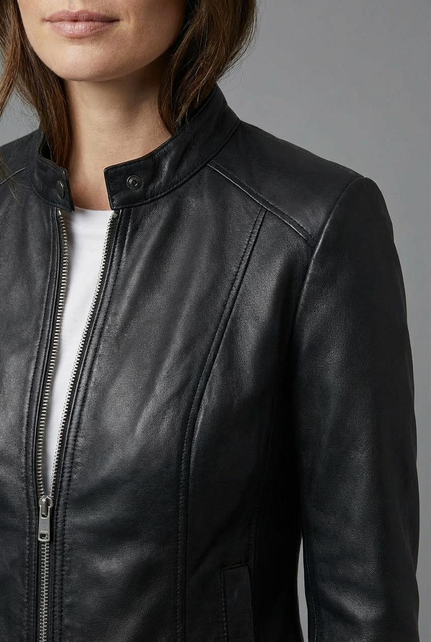 Ninon | Black Leather Biker Bomber Jacket For Every Occasion