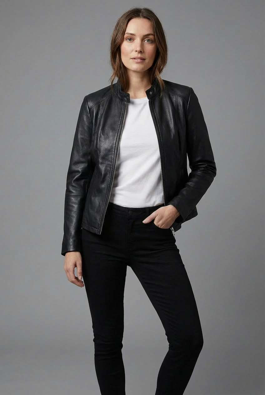 Ninon | Black Leather Biker Bomber Jacket For Every Occasion