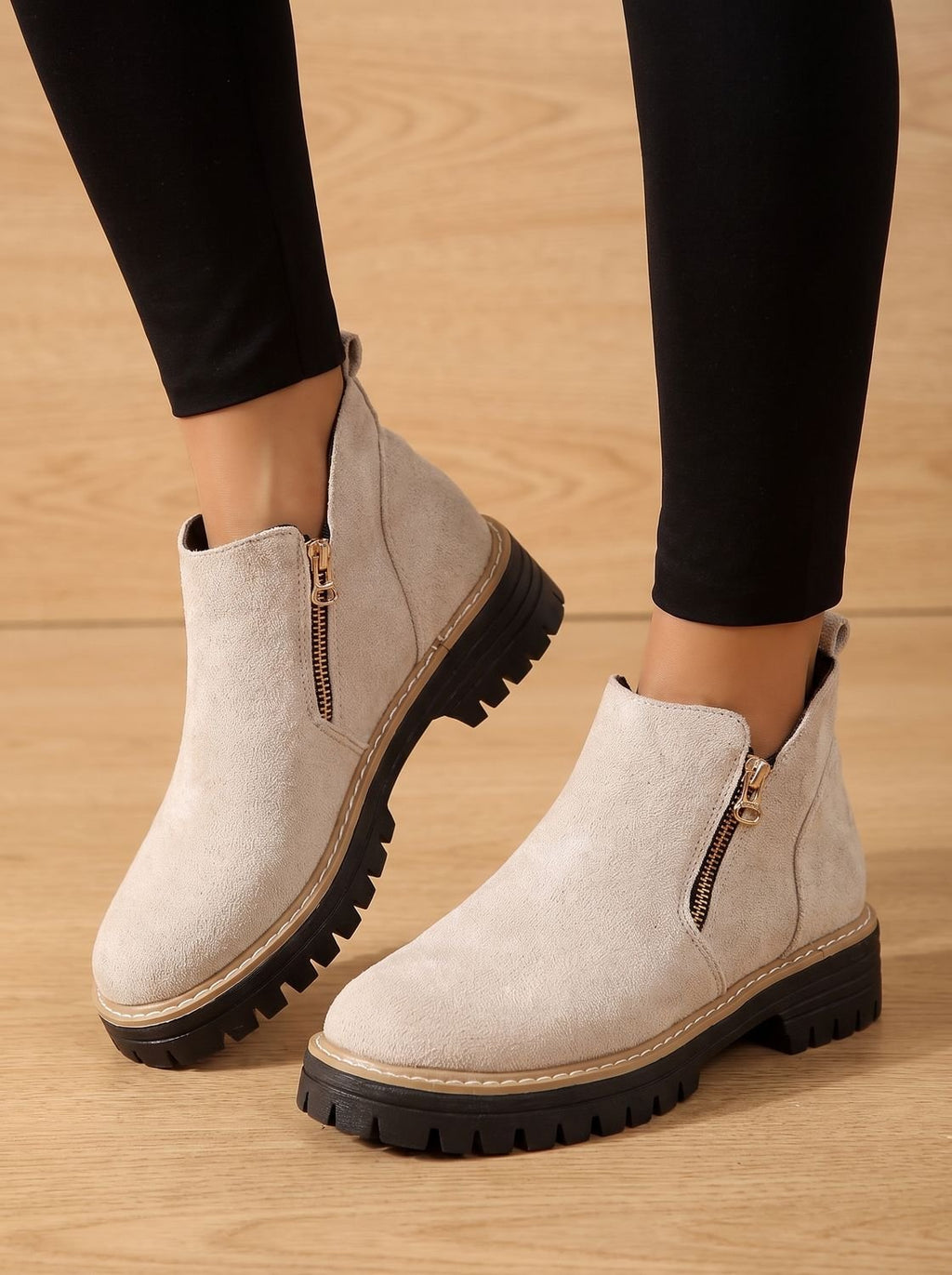 Solene | Leopard Print Black Leather Low Heel Chunky Ankle Boots — White