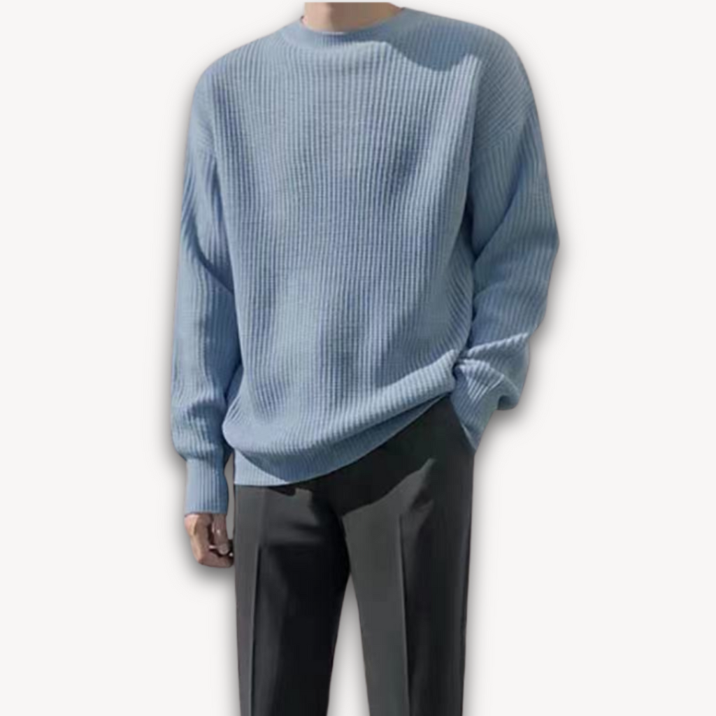 Persephone | Cream Chunky Cable Knit Roll Neck Oversized Jumper Sweater — Light Blue