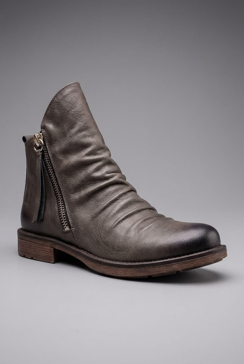 Augustin | Black Suede Leather Low Heel Ankle Boots — Gray