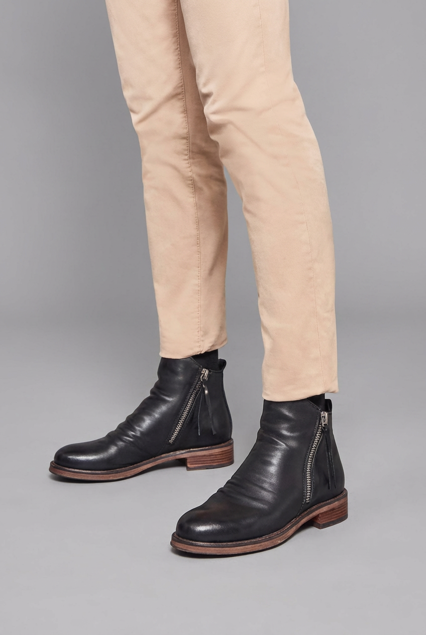 Augustin | Black Suede Leather Low Heel Ankle Boots