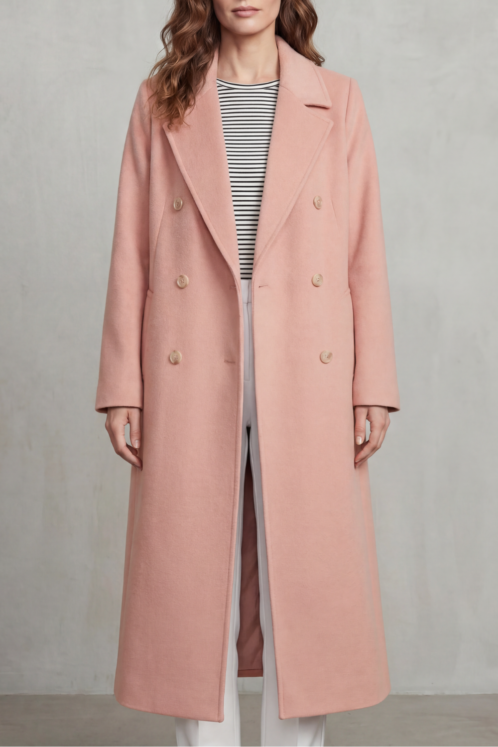 Celestine | Double Breasted Wool Blend Coat in Camel — Pink