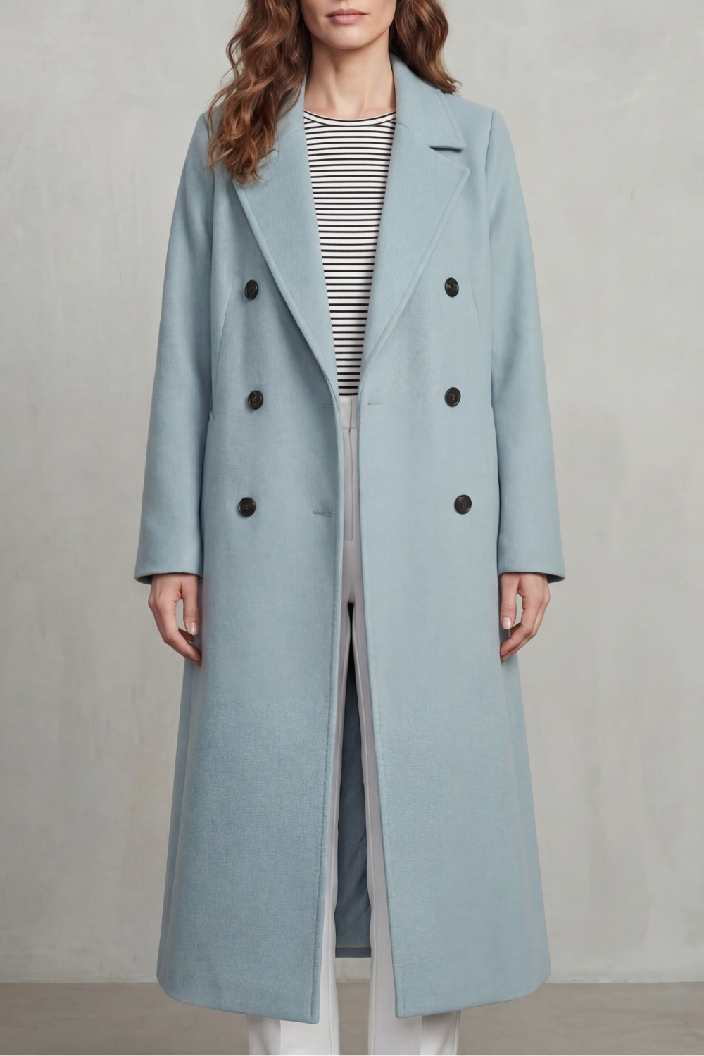 Celestine | Double Breasted Wool Blend Coat in Camel — Blue