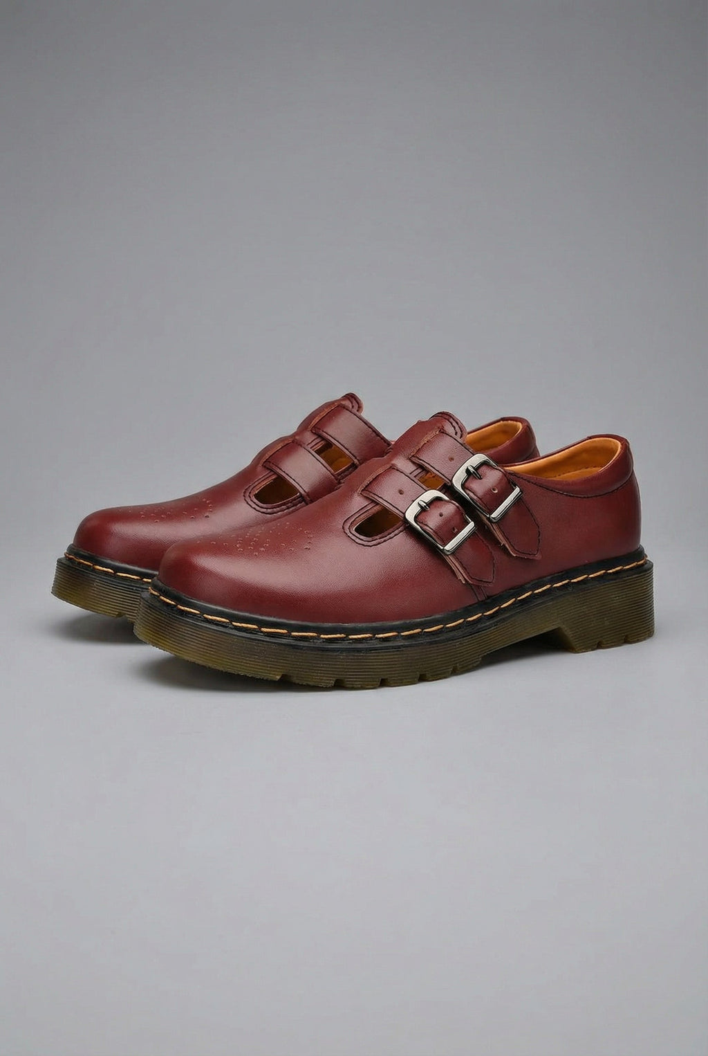 Eulalie | Black Strappy Mary Jane Chunky Block Heel Shoes — Red Wine