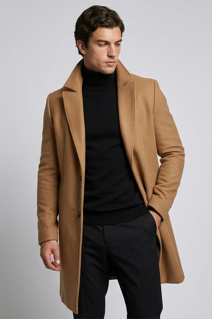 Caspian | Formal Longline Tailored Wool Black Coat