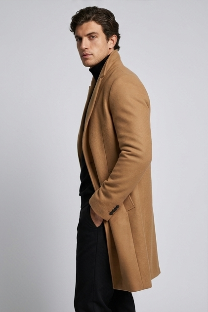 Caspian | Formal Longline Tailored Wool Black Coat