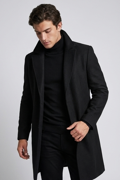 Caspian | Formal Longline Tailored Wool Black Coat