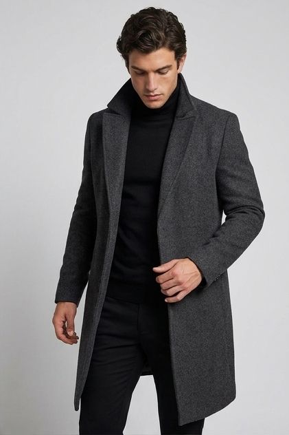 Caspian | Formal Longline Tailored Wool Black Coat