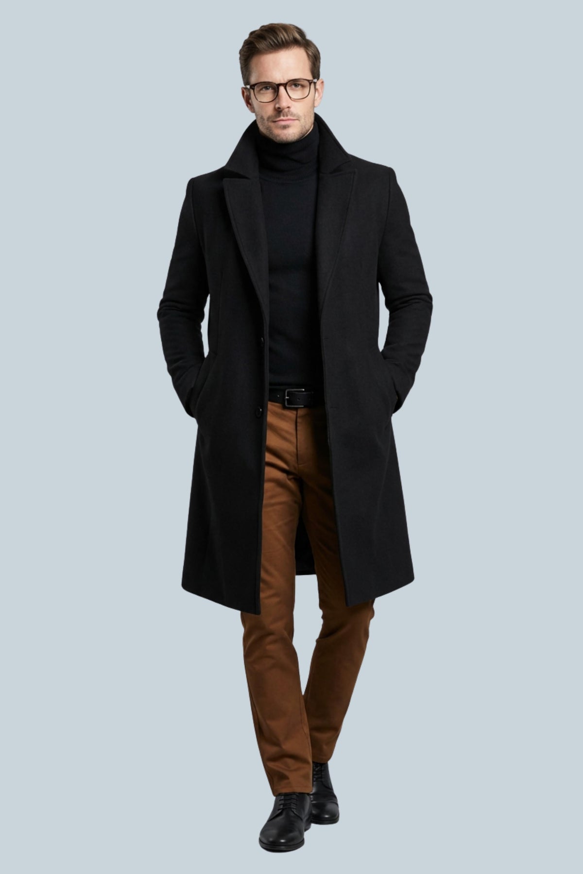 Peregrine | Black Camel Brown Pink Wool Coat Longline Tailored — Black