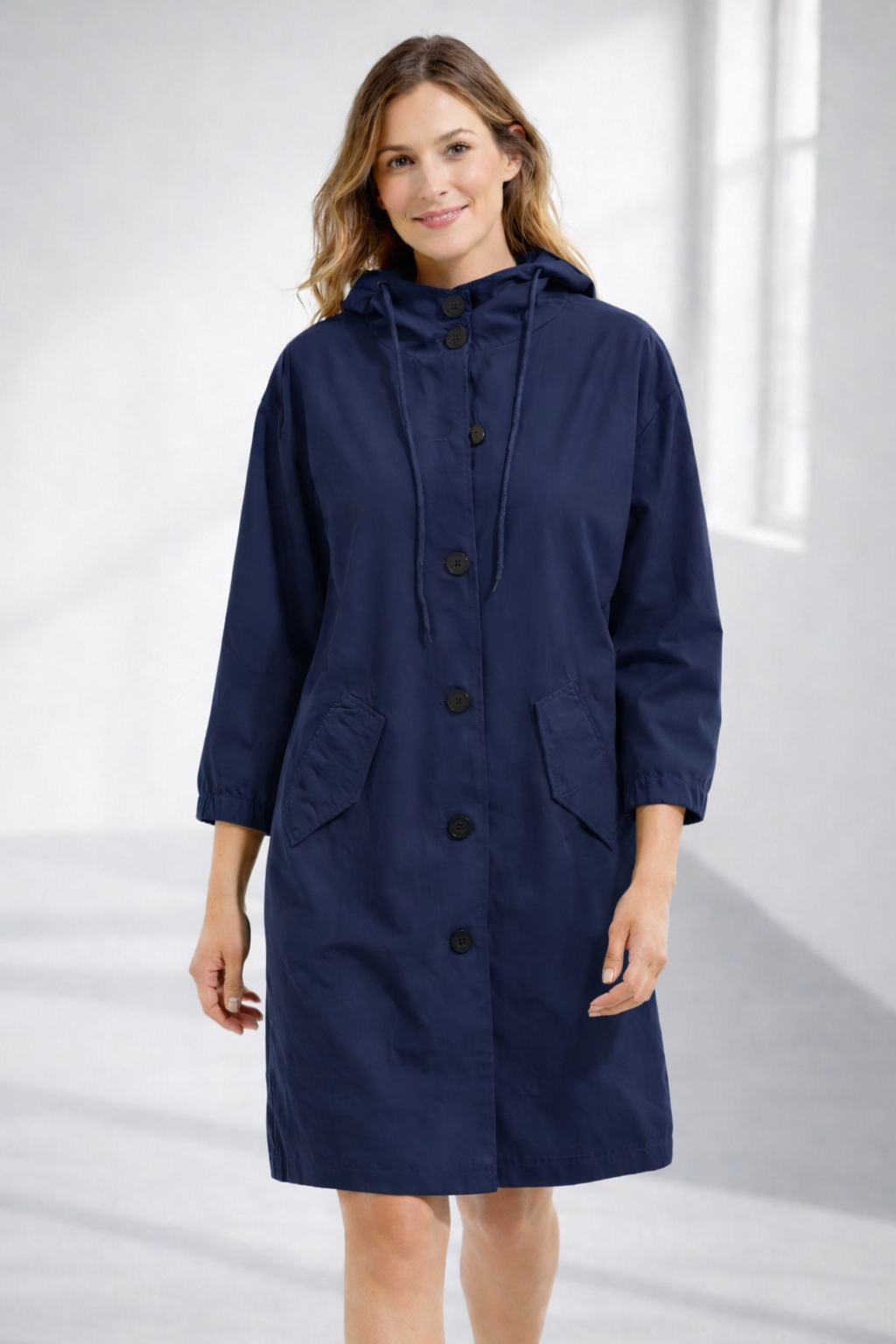 Mathilde | Longline Black Wool Hooded Winter Puffer Coat Fur — Navy