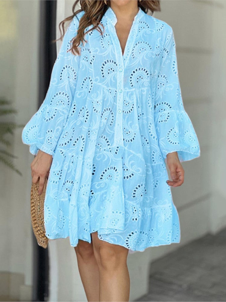 Philippa | Tiered Balloon Sleeve Embroidered Mini Dress