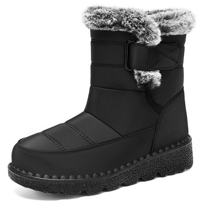 Katarina | Black Faux Fur Warm Low Heel Winter Boots — Black