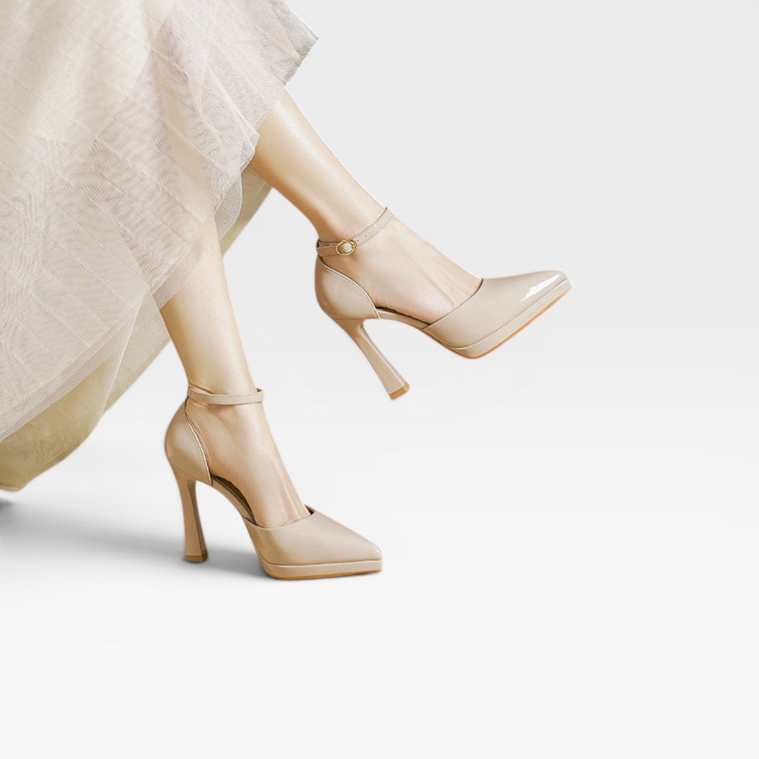 Camille | Patent Leather Pointed Toe Ankle Strap Pumps