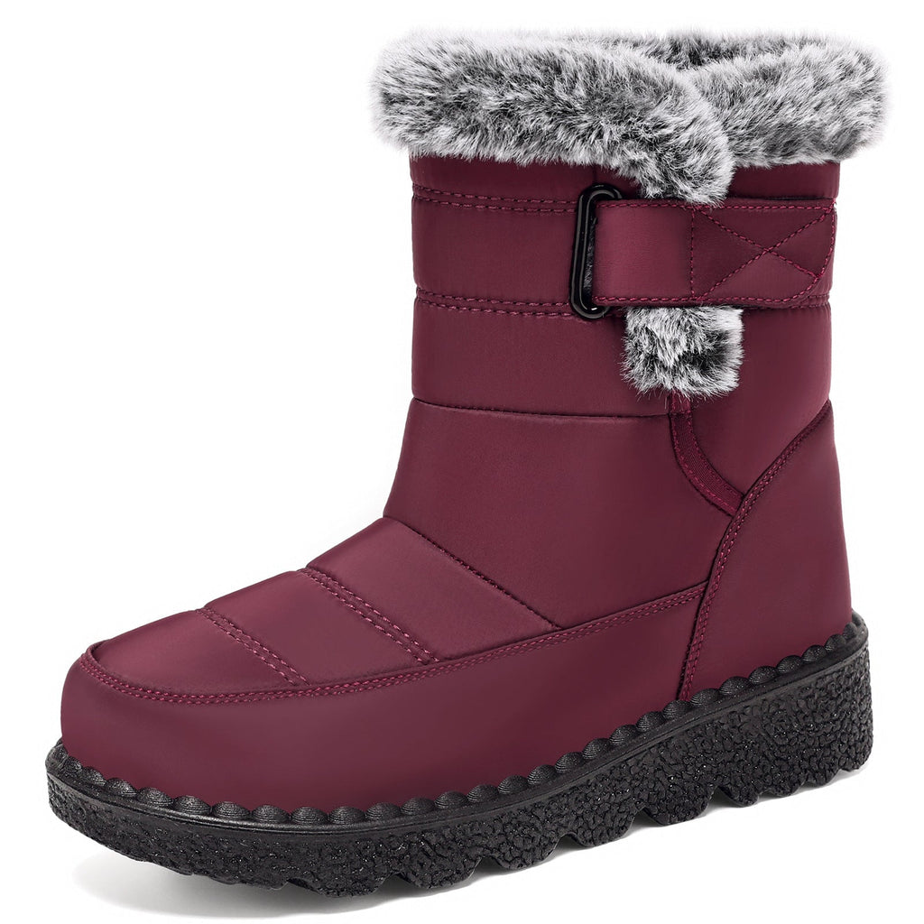 Katarina | Black Faux Fur Warm Low Heel Winter Boots — Red