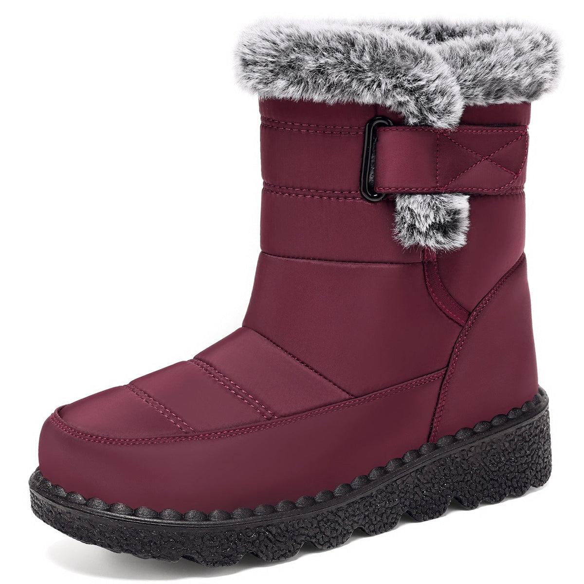 Katarina | Black Faux Fur Warm Low Heel Winter Boots — Red