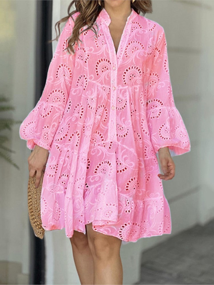 Philippa | Tiered Balloon Sleeve Embroidered Mini Dress