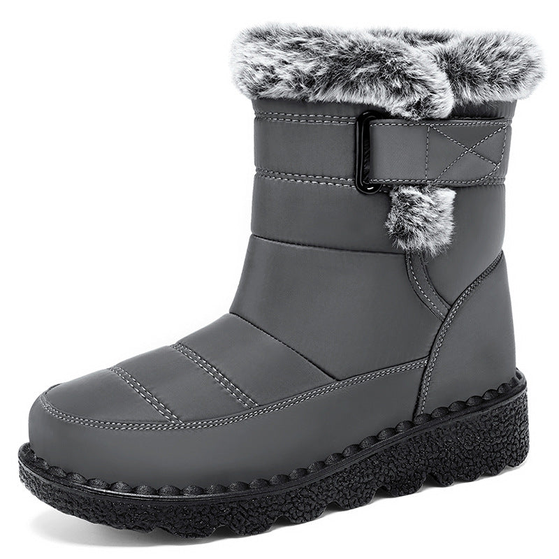 Katarina | Black Faux Fur Warm Low Heel Winter Boots — Grey