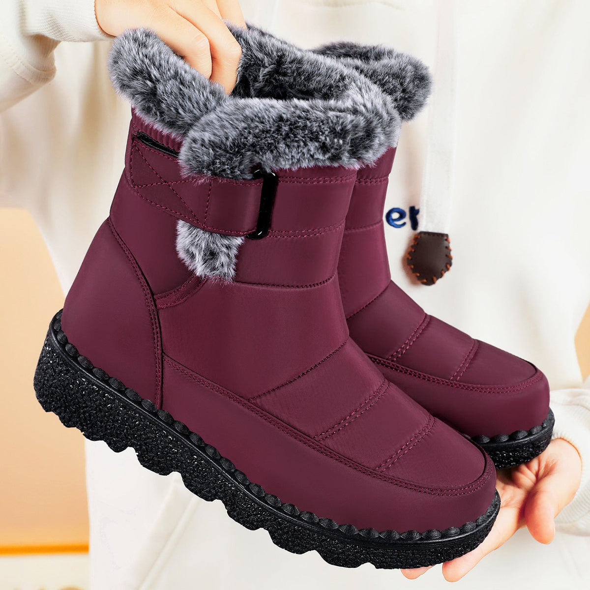 Katarina | Black Faux Fur Warm Low Heel Winter Boots
