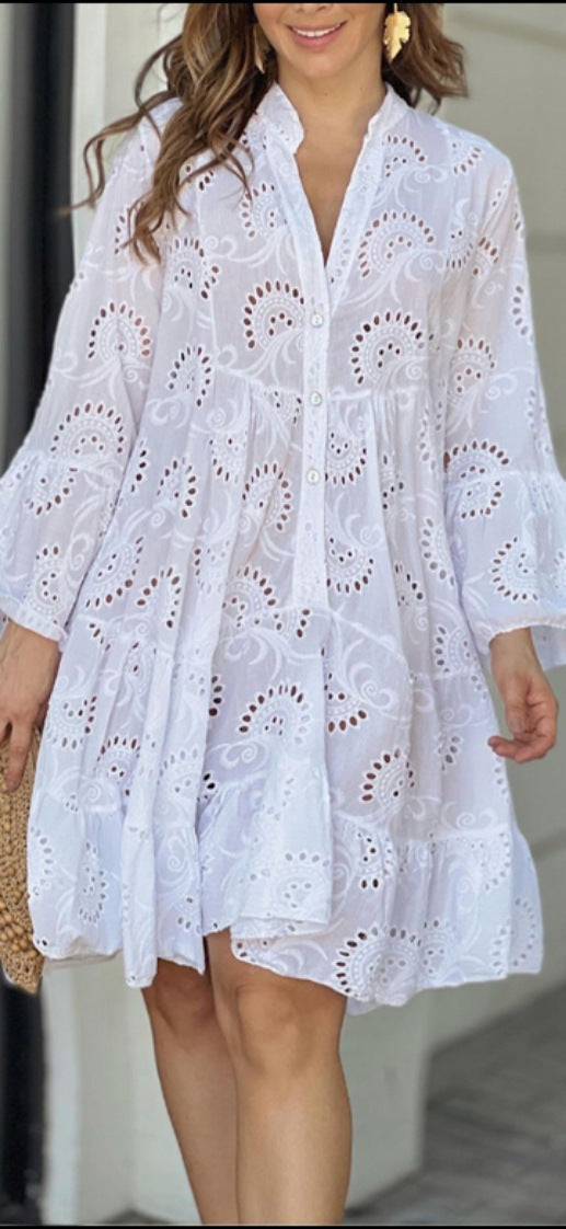 Philippa | Tiered Balloon Sleeve Embroidered Mini Dress