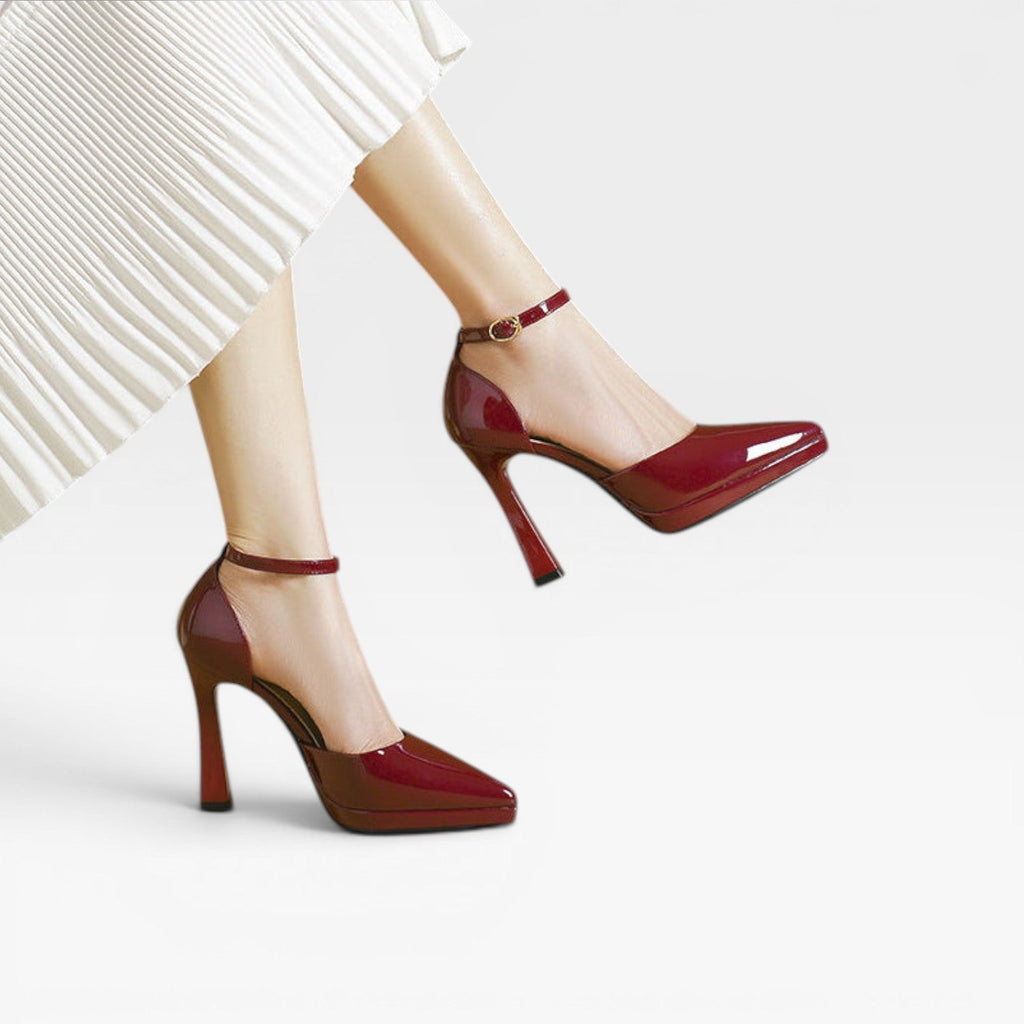 Camille | Patent Leather Pointed Toe Ankle Strap Pumps