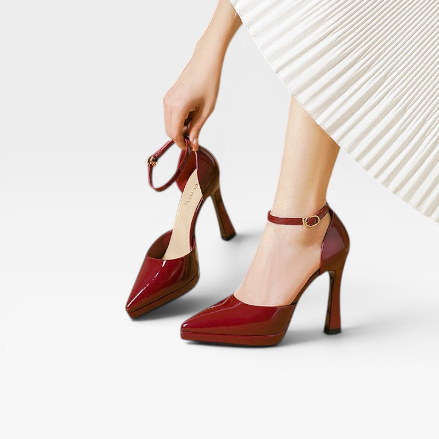 Camille | Patent Leather Pointed Toe Ankle Strap Pumps
