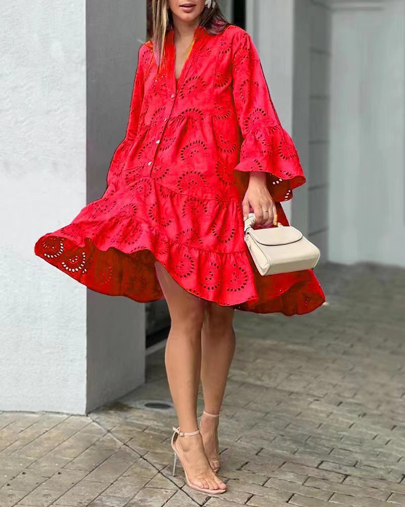 Philippa | Tiered Balloon Sleeve Embroidered Mini Dress