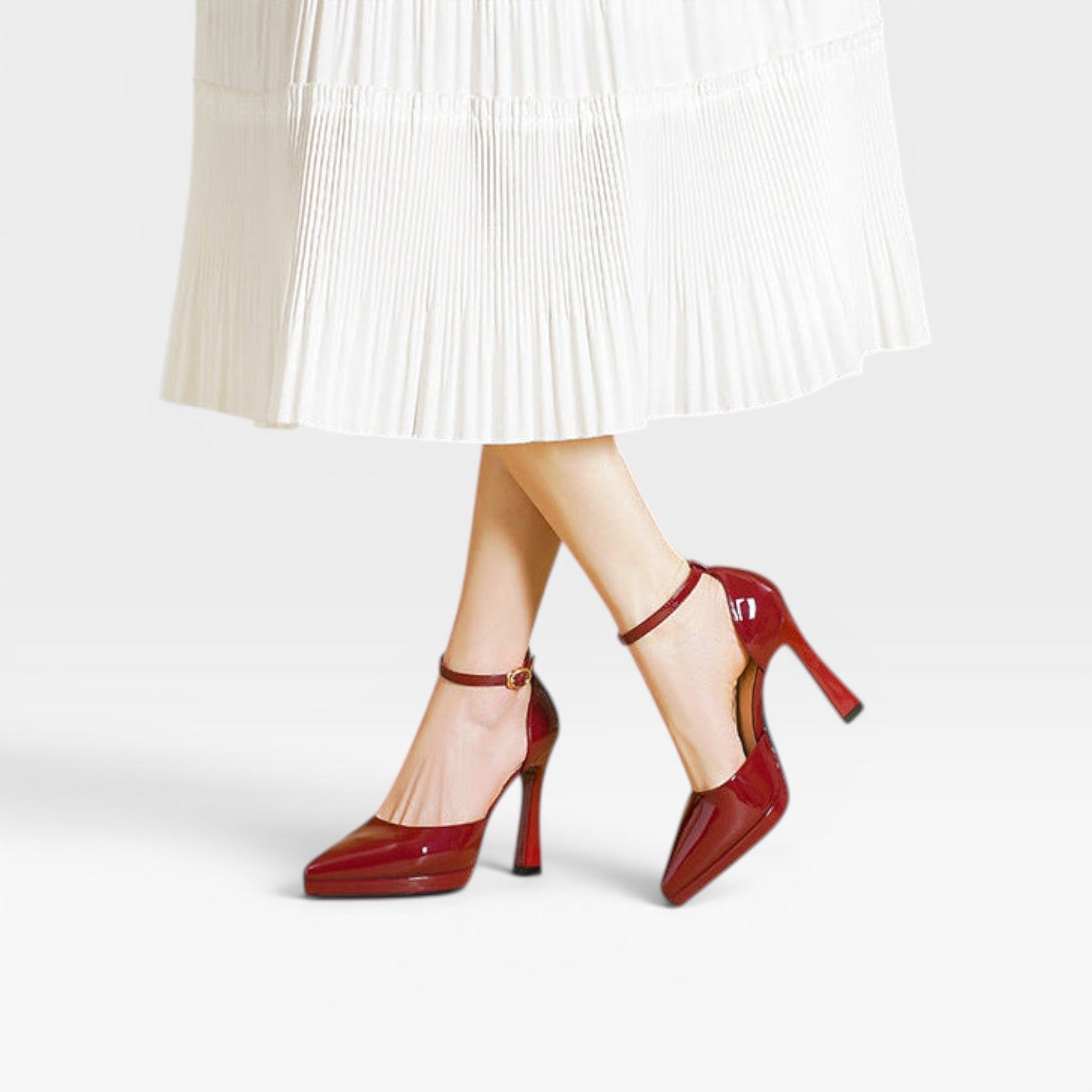 Camille | Patent Leather Pointed Toe Ankle Strap Pumps
