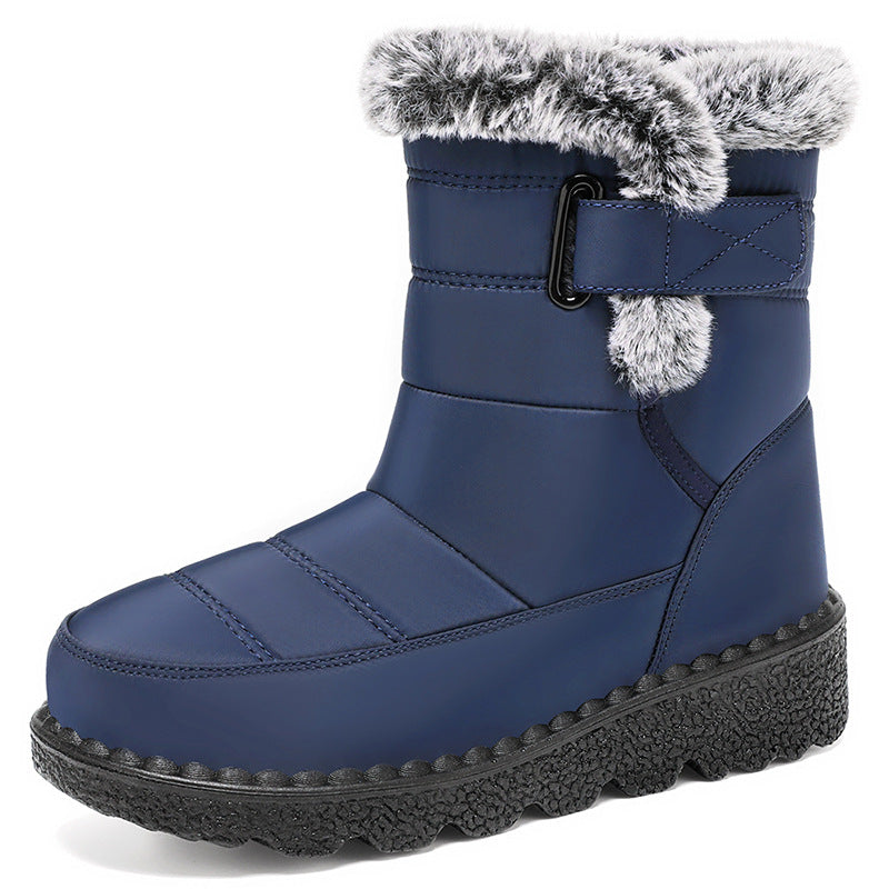 Katarina | Black Faux Fur Warm Low Heel Winter Boots — Blue