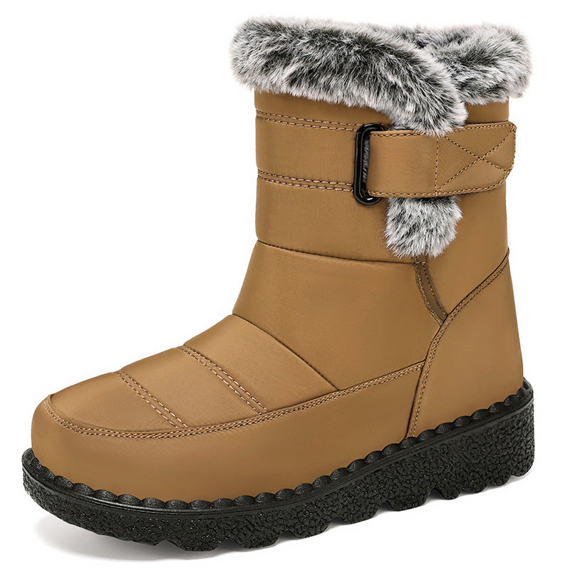 Katarina | Black Faux Fur Warm Low Heel Winter Boots — Brown