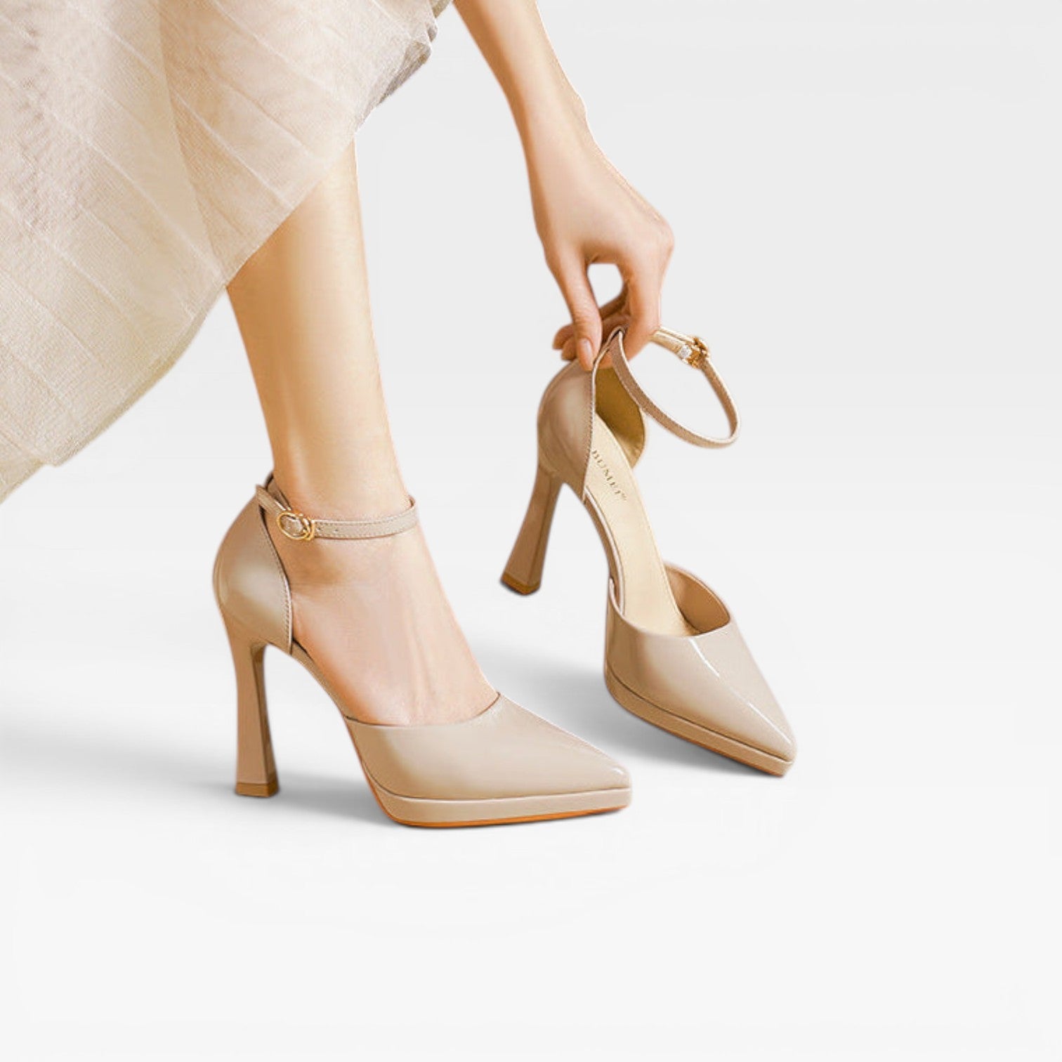 Camille | Patent Leather Pointed Toe Ankle Strap Pumps