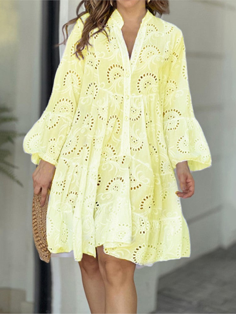 Philippa | Tiered Balloon Sleeve Embroidered Mini Dress