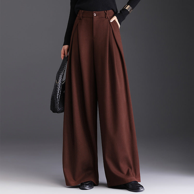 Rosalind | Camel Pleated High Waisted Wide Leg Tailored Satin Trousers — Chestnut