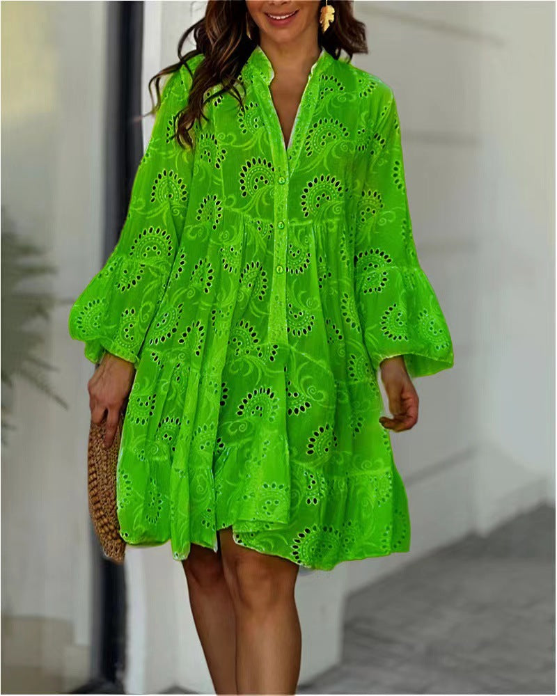 Philippa | Tiered Balloon Sleeve Embroidered Mini Dress