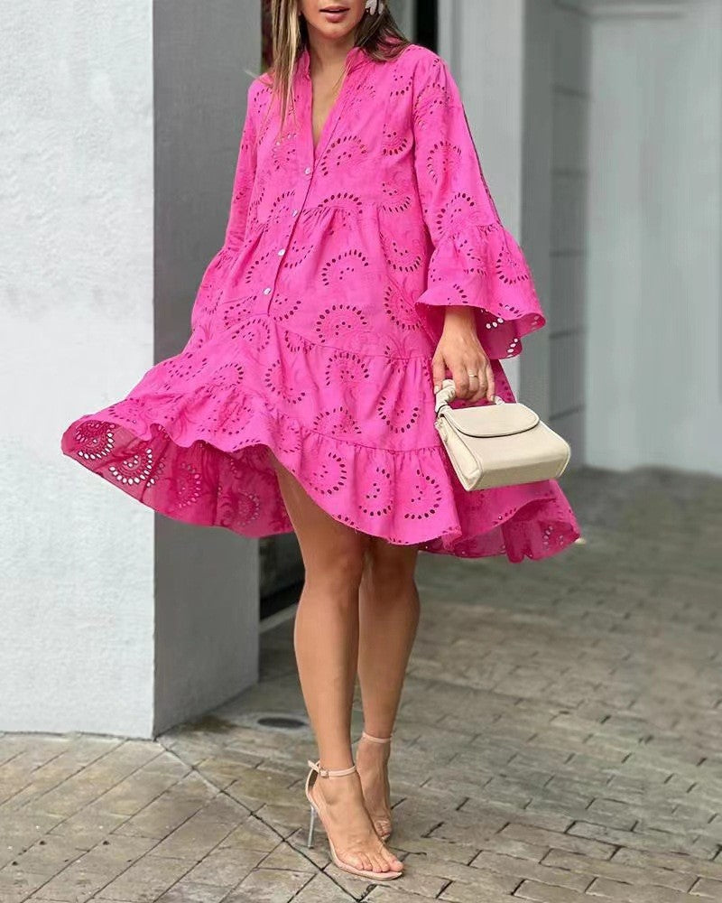 Philippa | Tiered Balloon Sleeve Embroidered Mini Dress