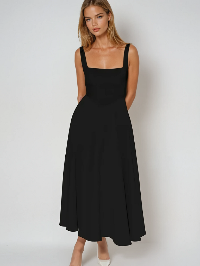 Delia | Sage White Red Black Midi Dress Square Neck Wedding Guest