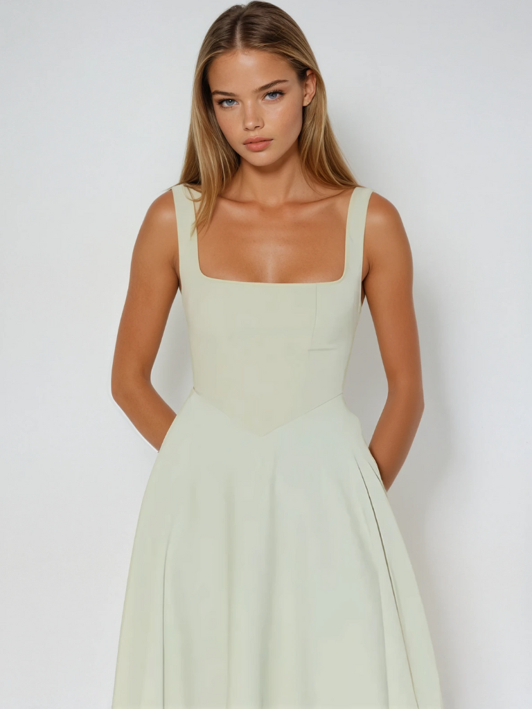 Delia | Sage White Red Black Midi Dress Square Neck Wedding Guest