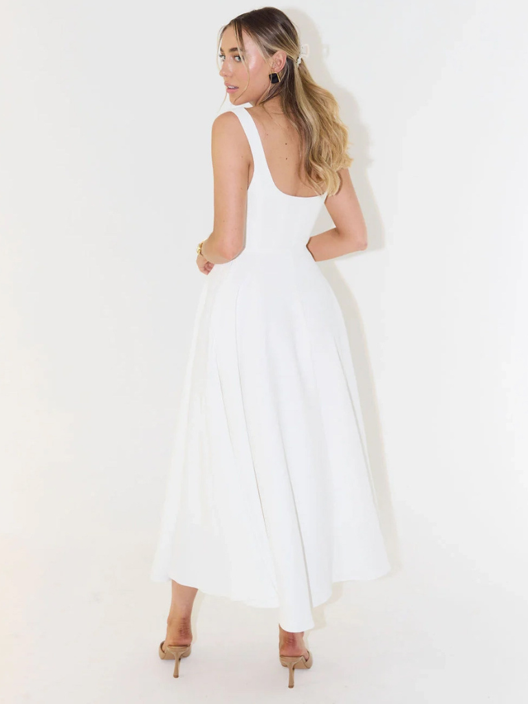 Delia | Sage White Red Black Midi Dress Square Neck Wedding Guest