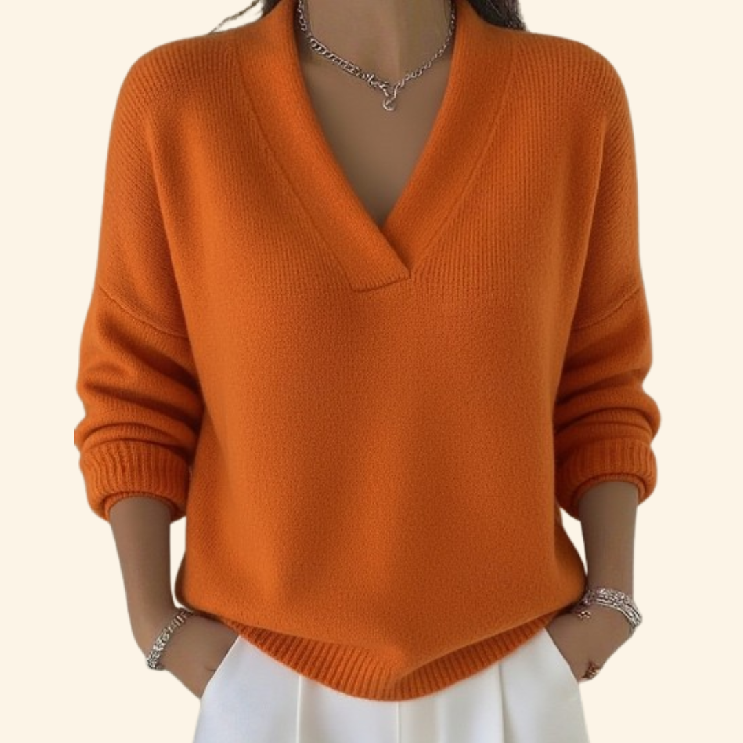 Cosima | Knitted V Neck Cashmere Jumper Sweater Knitwear — Orange